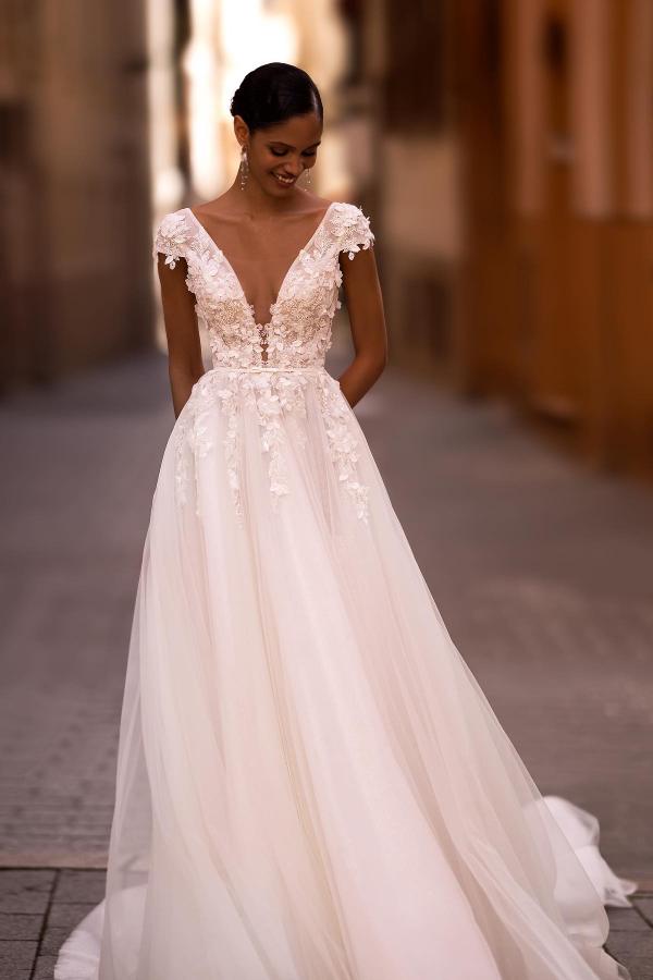 Moderne Hochzeitskleider mit Spitze Brautkleid A-Linie