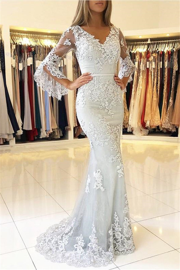 Halbarm-Meerjungfrau-Abschlussballkleid lang