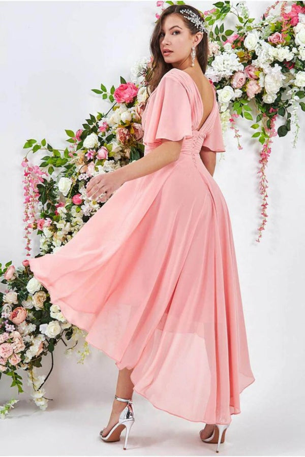 Damen-Abschlussballkleid mit V-Ausschnitt, kurzen Ärmeln und Tasche