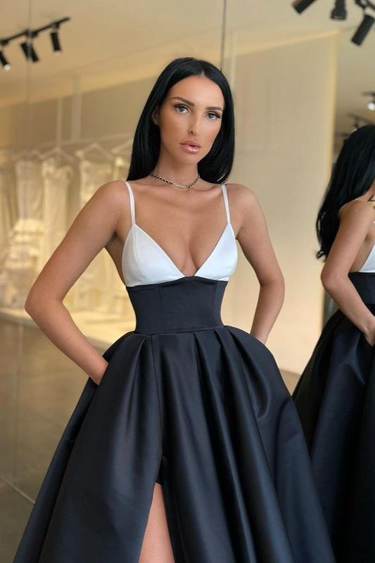 Schwarz-weißes Ballkleid mit Spaghettiträgern