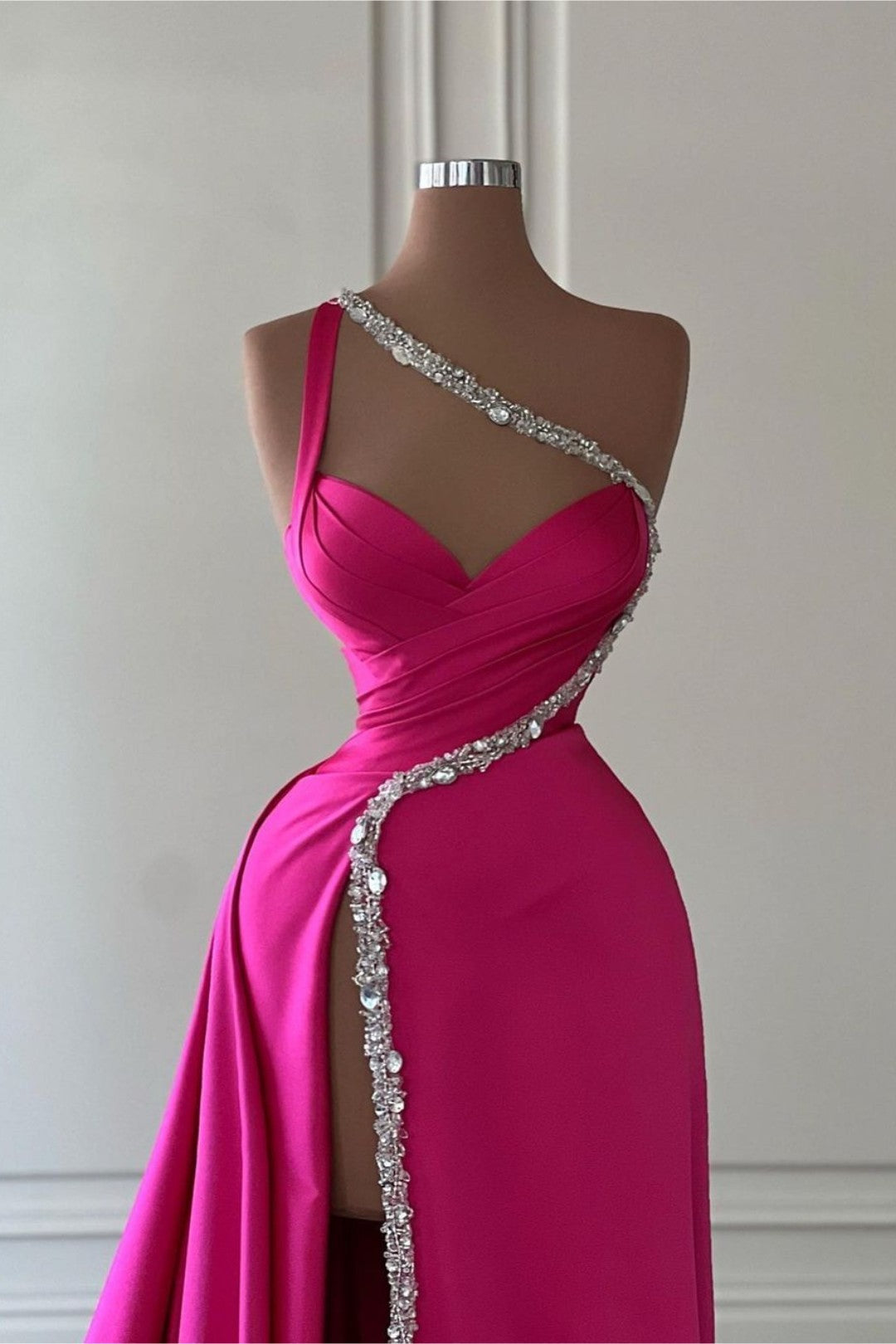 Fuchsia Abendkleid Lang Ballkleid Glitzer