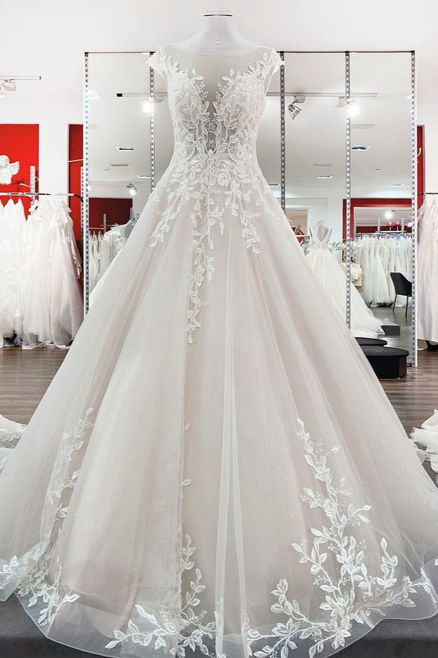 Schöne Brautkleider A Linie Hochzeitskleid Lang mit Spitze