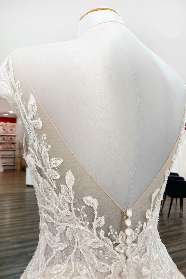 Schöne Brautkleider A Linie Hochzeitskleid Lang mit Spitze