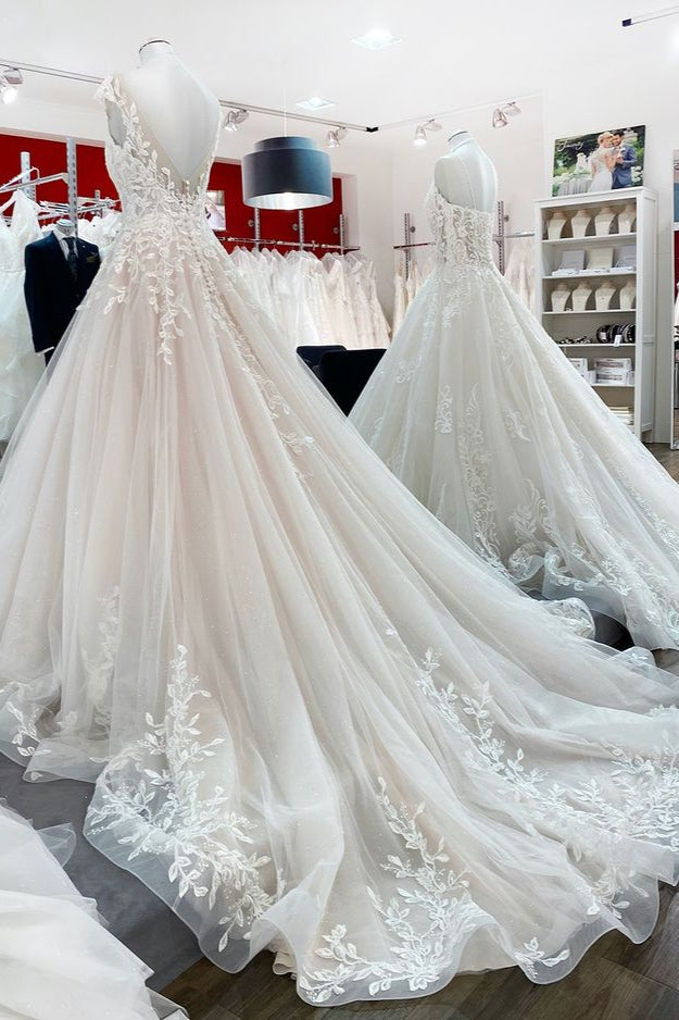 Schöne Brautkleider A Linie Hochzeitskleid Lang mit Spitze