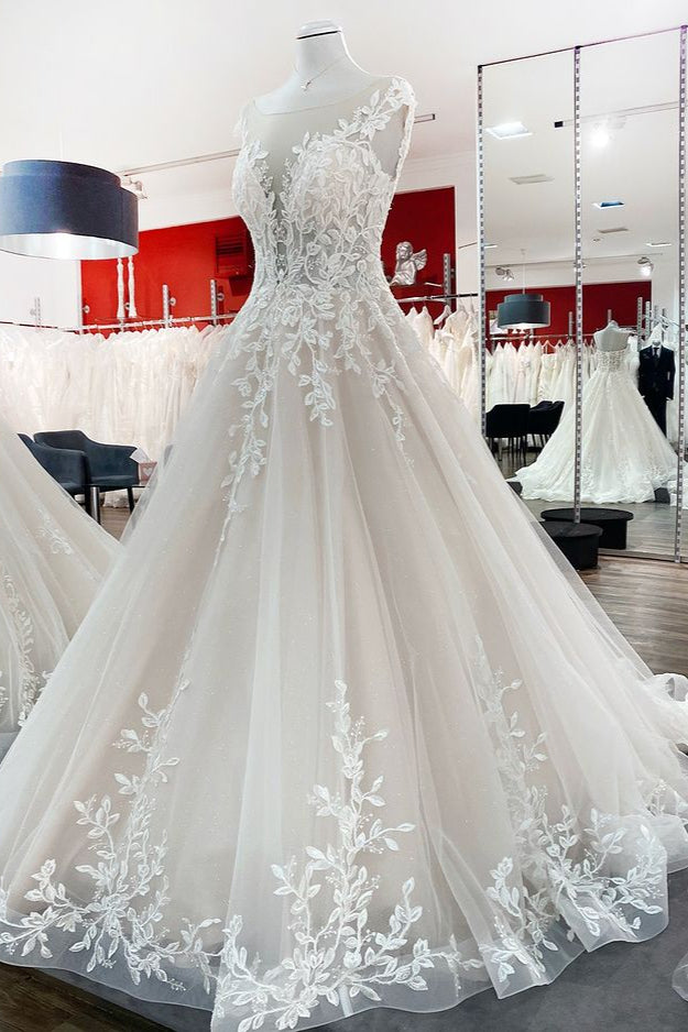 Schöne Brautkleider A Linie Hochzeitskleid Lang mit Spitze