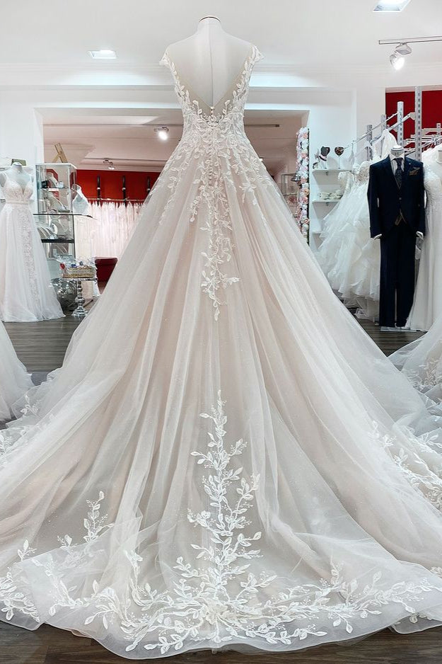 Schöne Brautkleider A Linie Hochzeitskleid Lang mit Spitze