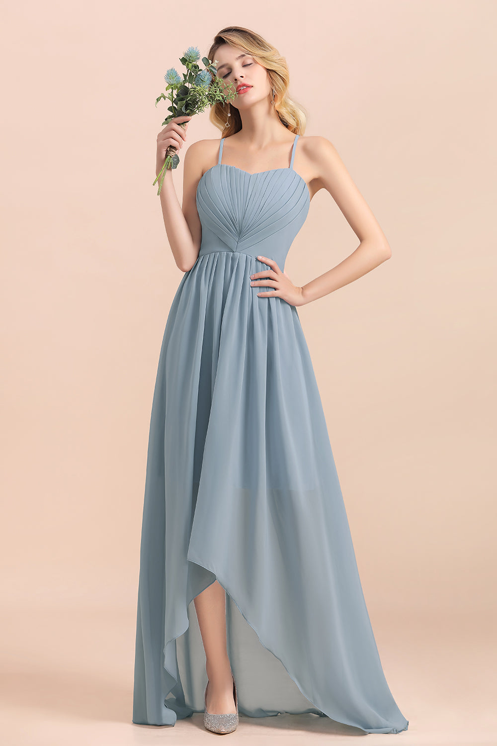 Suchen sie bei babyonlinedress.de Brautjungfernkleider Lang Blau. Chiffon Kleider Hochzeitsgäste Kleider für Sie zur Hochzeit gehen.