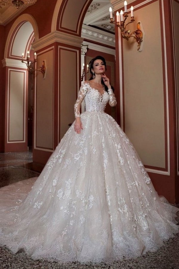 Wunderschöne Hochzeitskleider mit Ärmeln Brautkleider Spitze Prinzessin