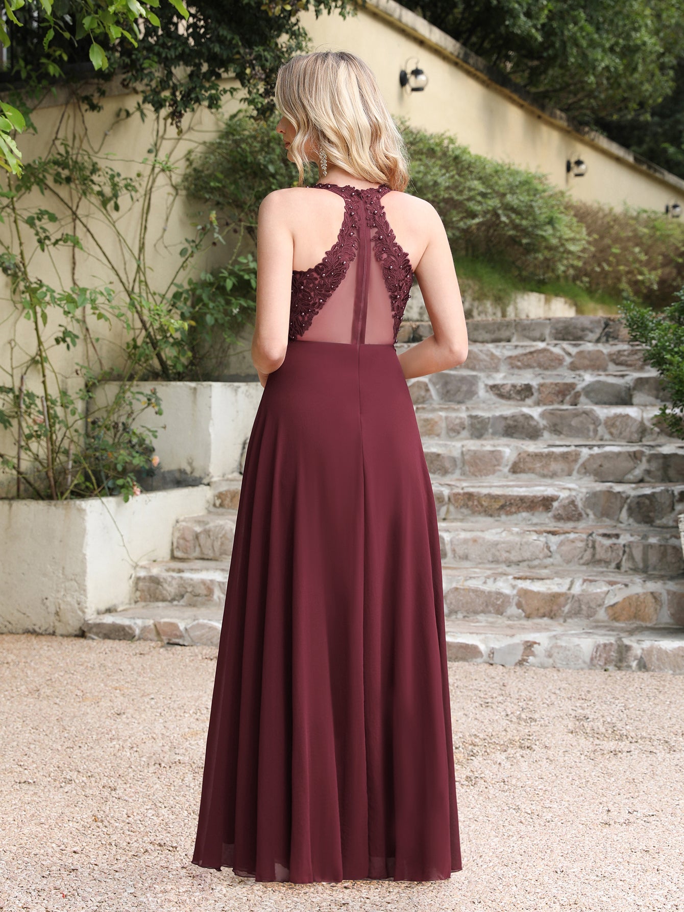 Dark green bridesmaid dress with short chiffon sleeves and jewels