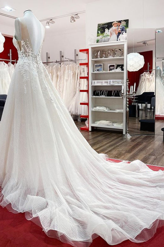 Romantic Brautkleider A Linie Hochzeitskleider mit Spitze
