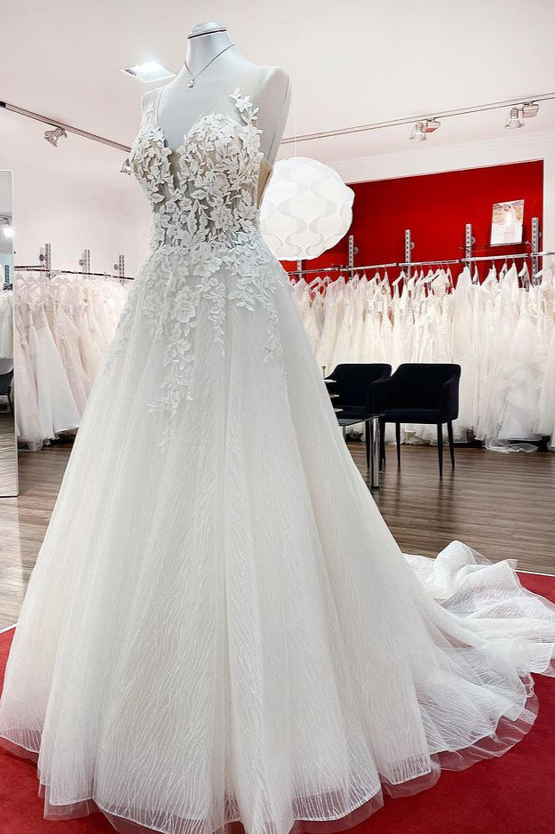 Romantic Brautkleider A Linie Hochzeitskleider mit Spitze