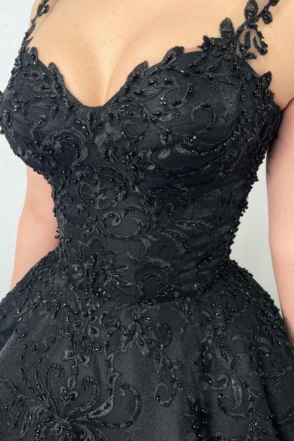 Wedding dress black A-line wedding dress made of tulle