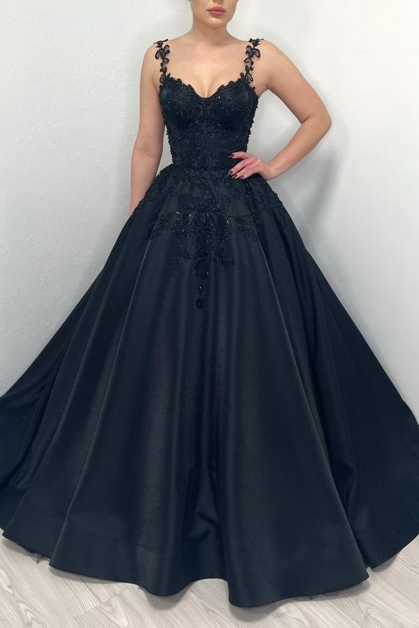 Wedding dress black A-line wedding dress made of tulle