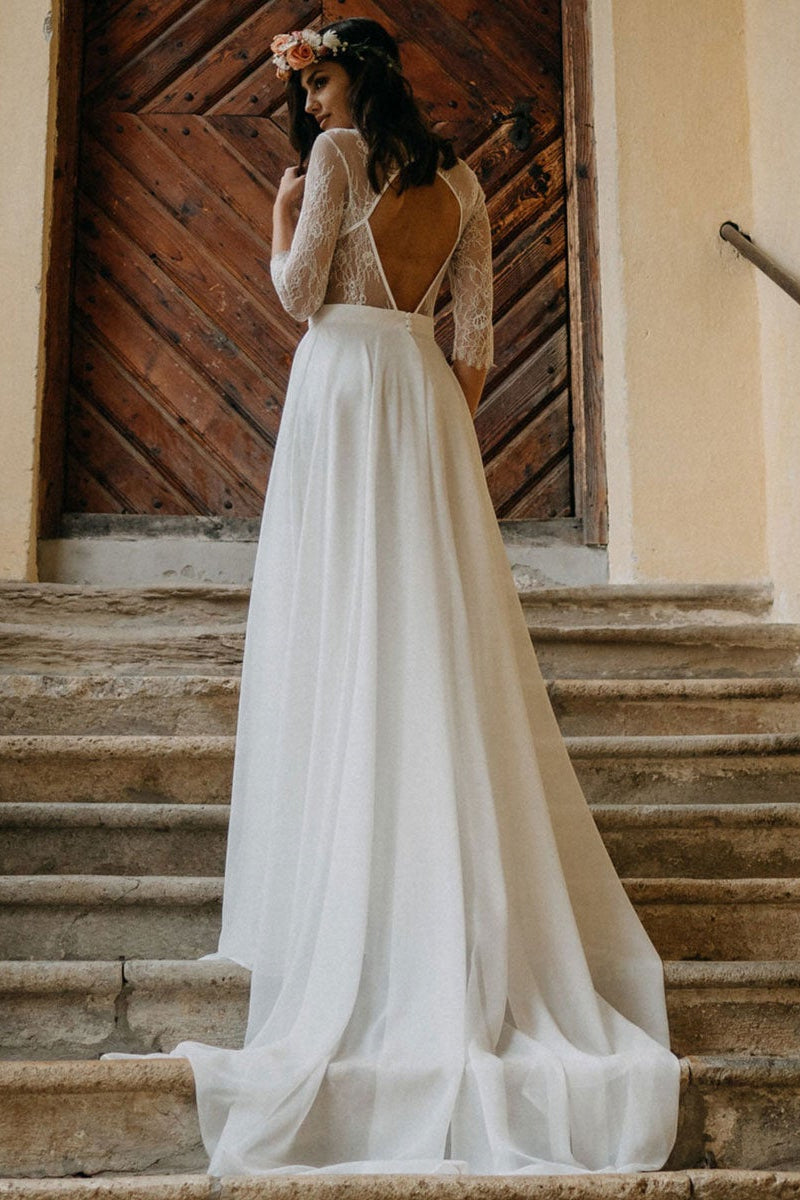 Langes Brautkleid aus Boho-Spitze-Chiffon