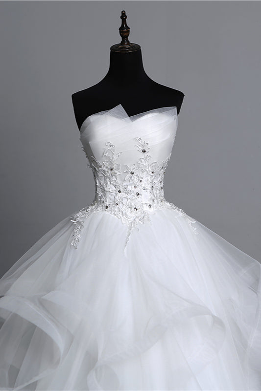 Langes trägerloses Ballkleid-Brautkleid mit Perlenverzierung