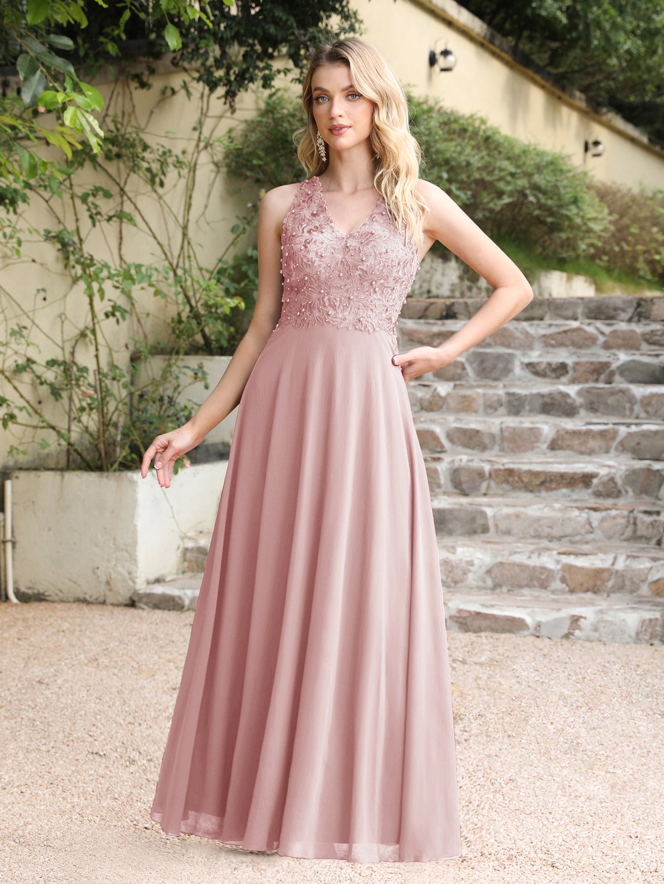 Dark green bridesmaid dress with short chiffon sleeves and jewels