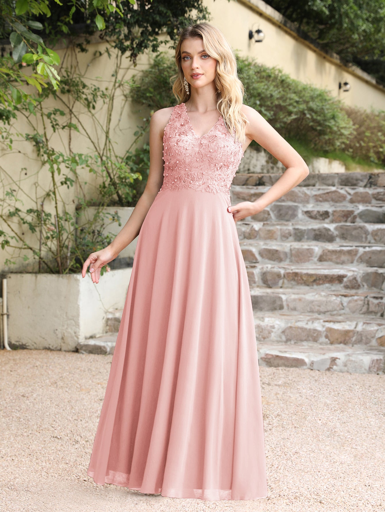 Dark green bridesmaid dress with short chiffon sleeves and jewels