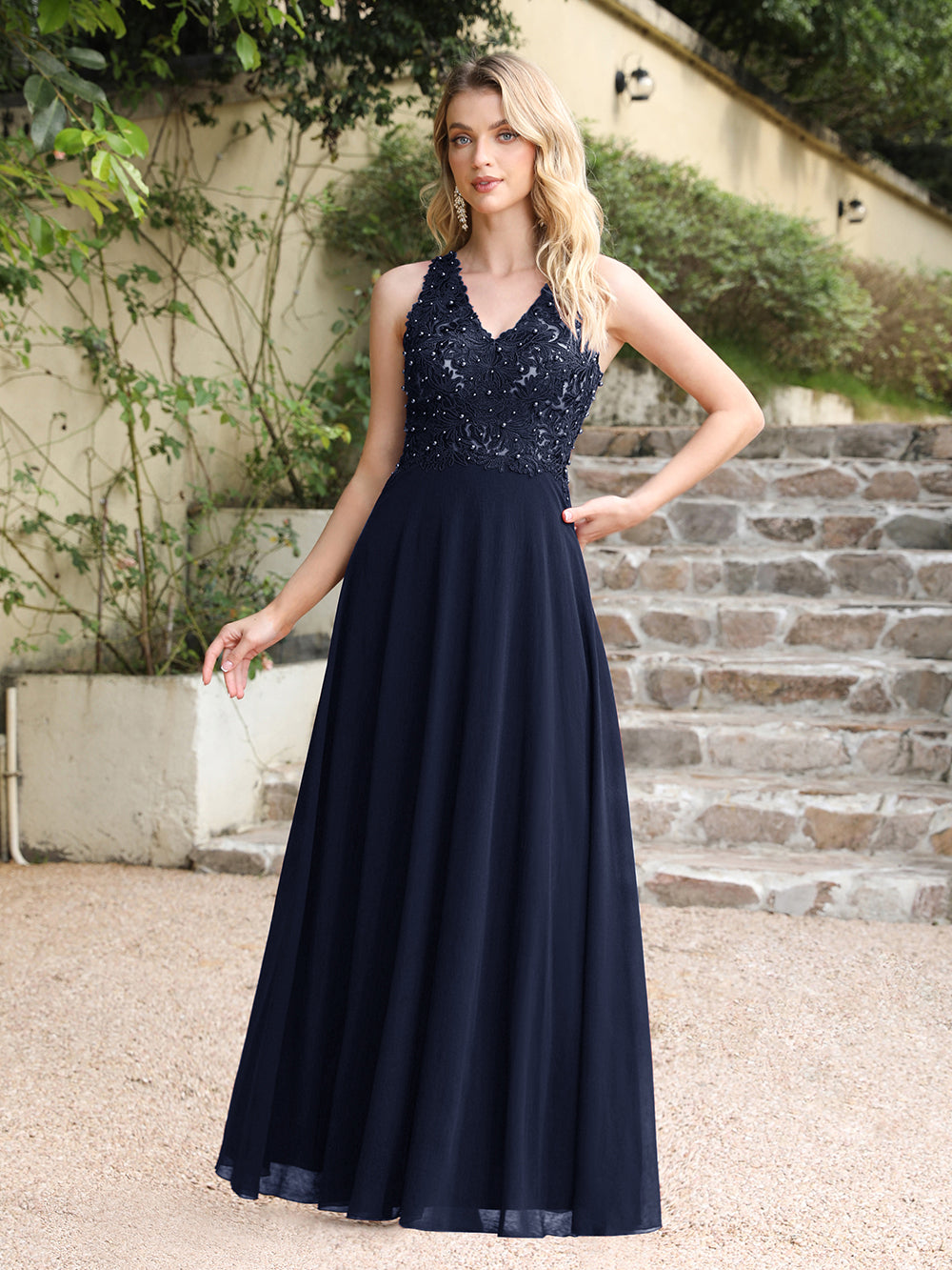 Dark green bridesmaid dress with short chiffon sleeves and jewels