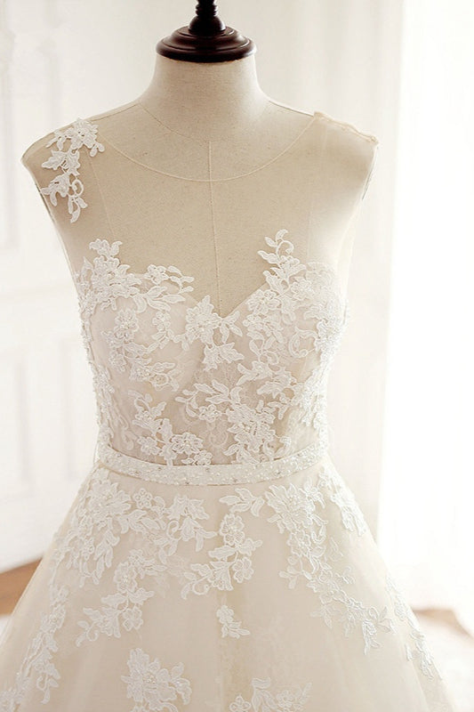 Langes Brautkleid A-Linie Hochzeitskleider mit Spitzenapplikationen