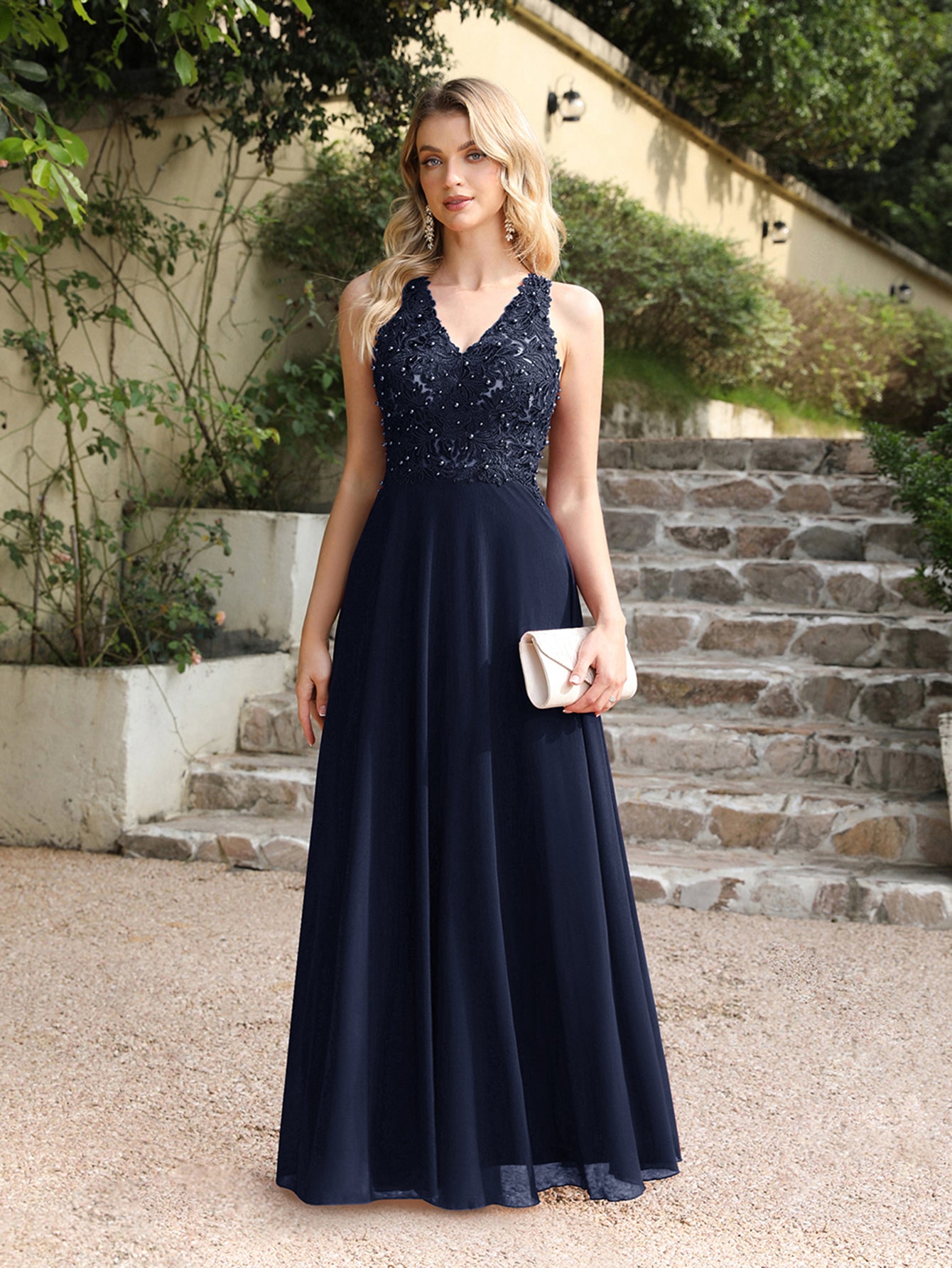 Dark green bridesmaid dress with short chiffon sleeves and jewels