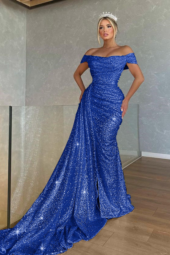 Wunderschönes schulterfreies Abendkleid im Meerjungfrau-Stil mit Pailletten