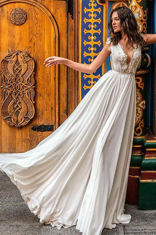 Ärmelloses langes Brautkleid aus Chiffon