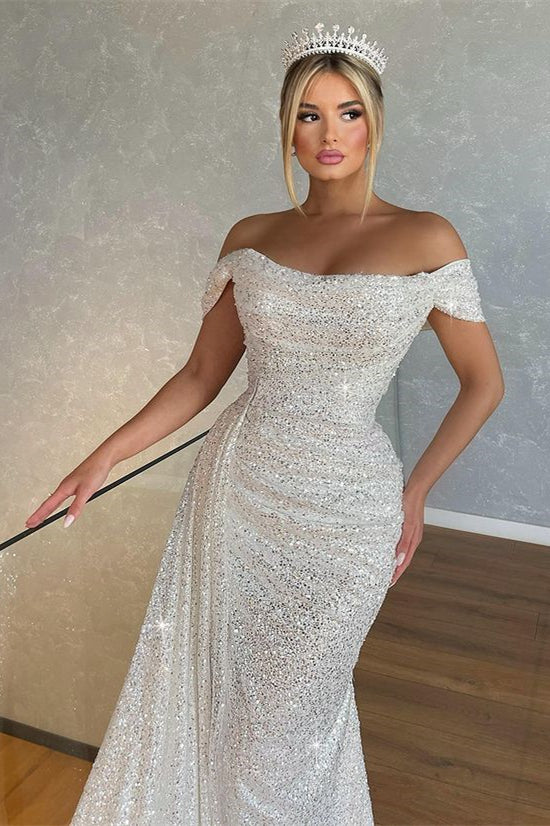 Wunderschönes schulterfreies Abendkleid im Meerjungfrau-Stil mit Pailletten