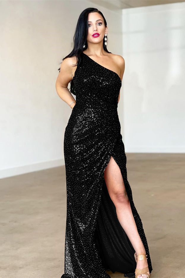 Burgunderrotes One-Shoulder-Schlitz-Meerjungfrau-Abendkleid mit Rückenfrei