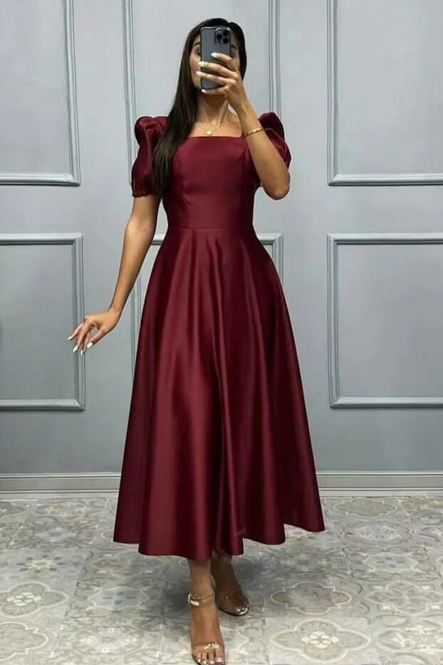 Elegantes Online-Abschlussballkleid in quadratischer A-Linie mit kurzen Ärmeln