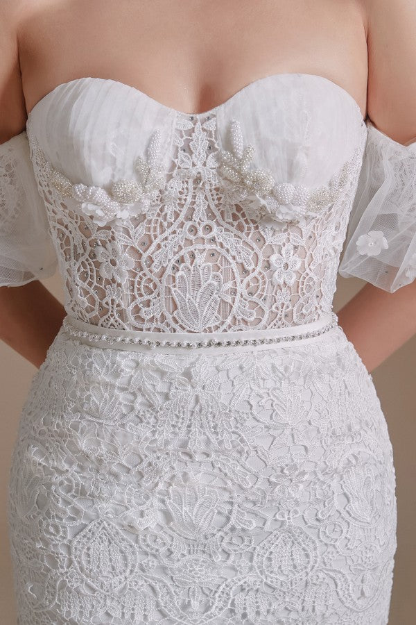 Langes, herzförmiges Brautkleid im Meerjungfrau-Stil mit abnehmbaren Ärmeln