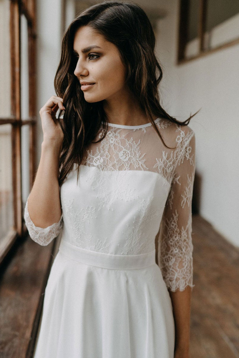 Langes Brautkleid aus Boho-Spitze-Chiffon