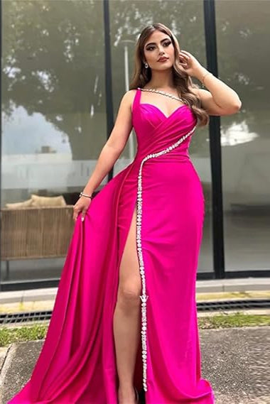 Fuchsia Abendkleid Lang Ballkleid Glitzer