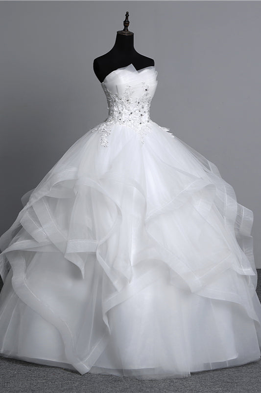 Langes trägerloses Ballkleid-Brautkleid mit Perlenverzierung