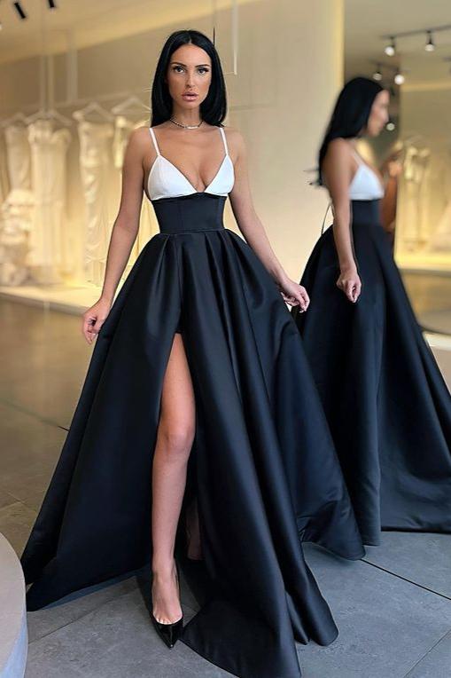 Schwarz-weißes Ballkleid mit Spaghettiträgern