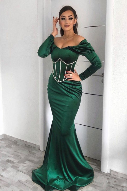 Elegante Abendkleider Grün Abiballkleider mit lange Ärmel