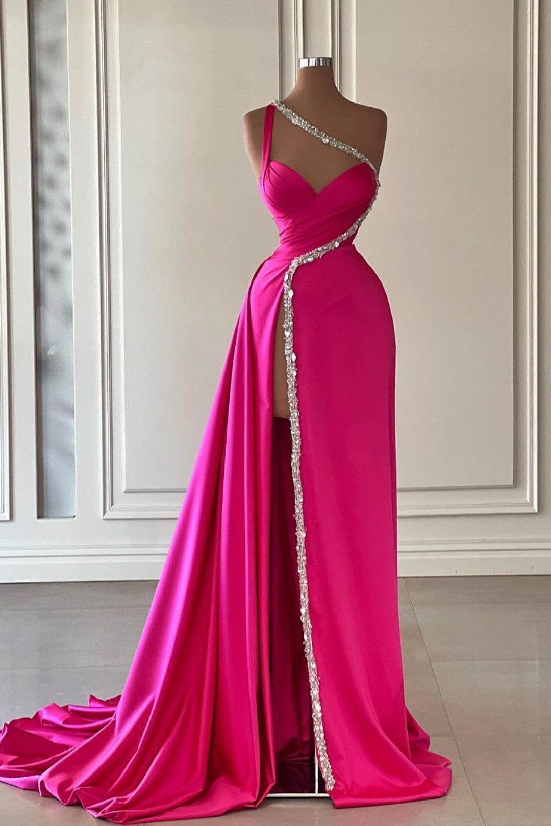Fuchsia Abendkleid Lang Ballkleid Glitzer