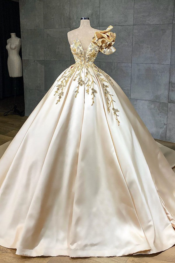 Bodenlanges Brautkleid in A-Linie mit Herzausschnitt und Satinrüschen