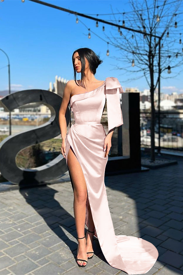 Lila One-Shoulder-langes Meerjungfrau-Abendkleid mit Schlitz