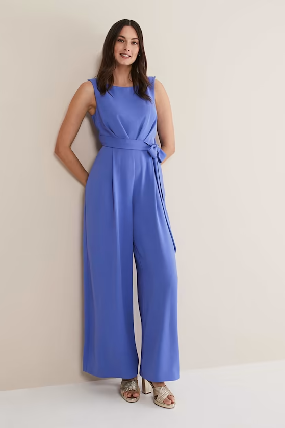 Blauer Damenmode-Overall mit weitem Bein, modisch, ärmellos, sexy