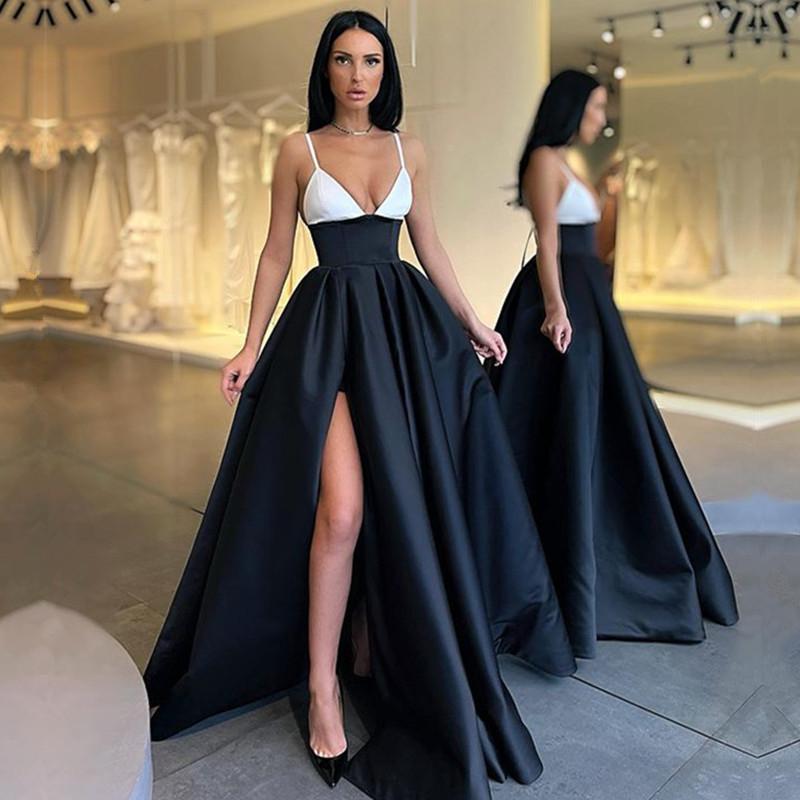 Schwarz-weißes Ballkleid mit Spaghettiträgern
