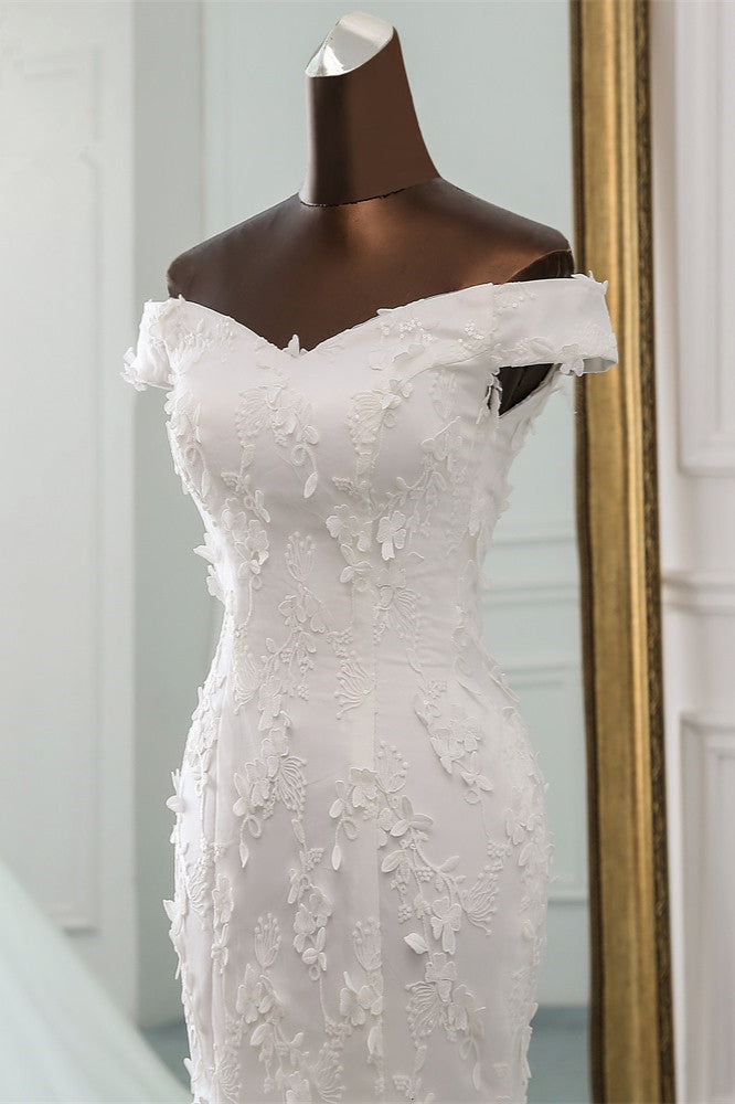 Schulterfreies, langes Meerjungfrau-Brautkleid mit Tüll und Spitze