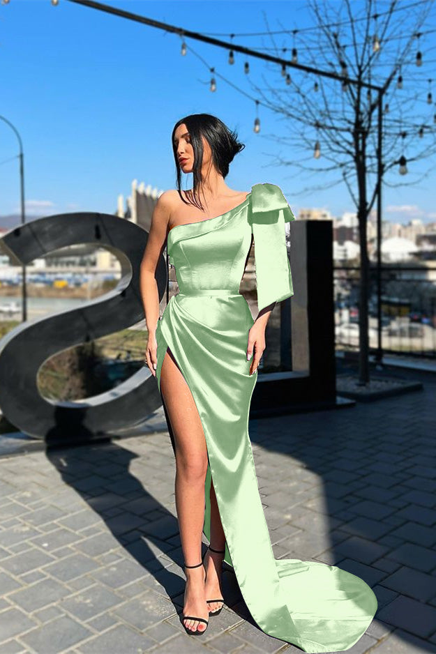 Lila One-Shoulder-langes Meerjungfrau-Abendkleid mit Schlitz