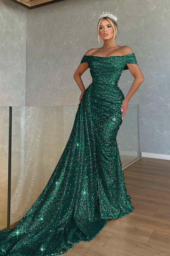 Wunderschönes schulterfreies Abendkleid im Meerjungfrau-Stil mit Pailletten