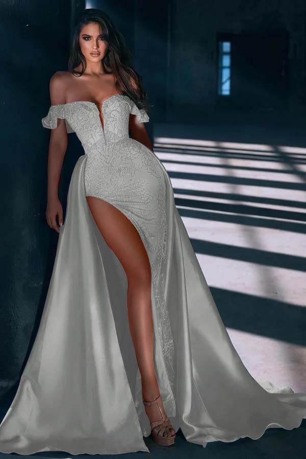 Blaues Schatz-Meerjungfrau-Pailletten-Abschlussballkleid mit Schlitz