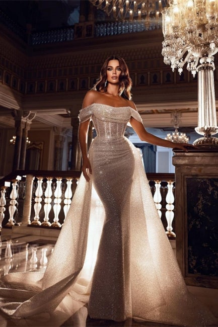 Off-the-Shoulder-Pailletten-Abschlussballkleid im Meerjungfrau-Stil