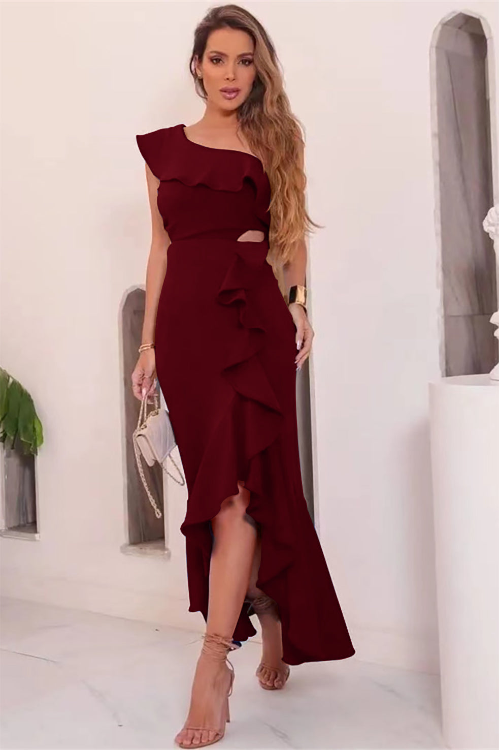 Wunderschönes königsblaues One-Shoulder-Abschlussballkleid mit Rüschen online