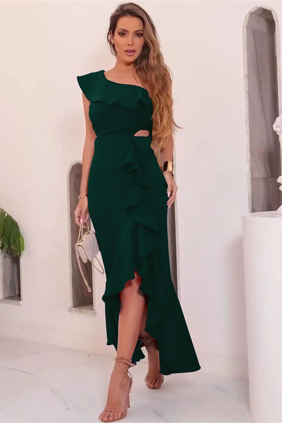 Wunderschönes königsblaues One-Shoulder-Abschlussballkleid mit Rüschen online
