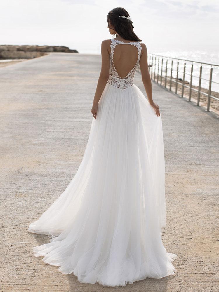Schlichte Brautkleider A-Linie Hochzeitskleid Tüll