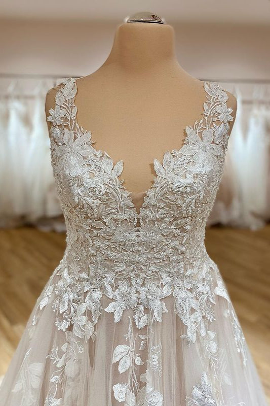 A-Linien-Brautkleid aus Tüll mit Herzausschnitt und Spitzenapplikationen