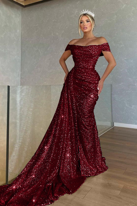 Wunderschönes schulterfreies Abendkleid im Meerjungfrau-Stil mit Pailletten